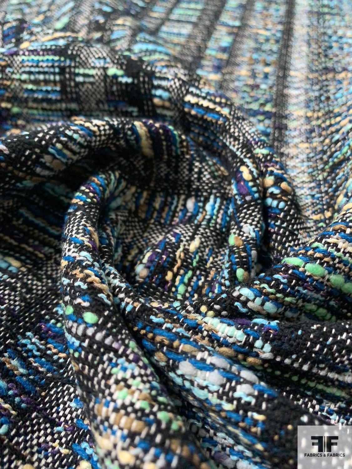 Italian Novelty Yarn-Nub Ladies Tweed Suting - Navy / White / Deep Turquoise / Multicolors