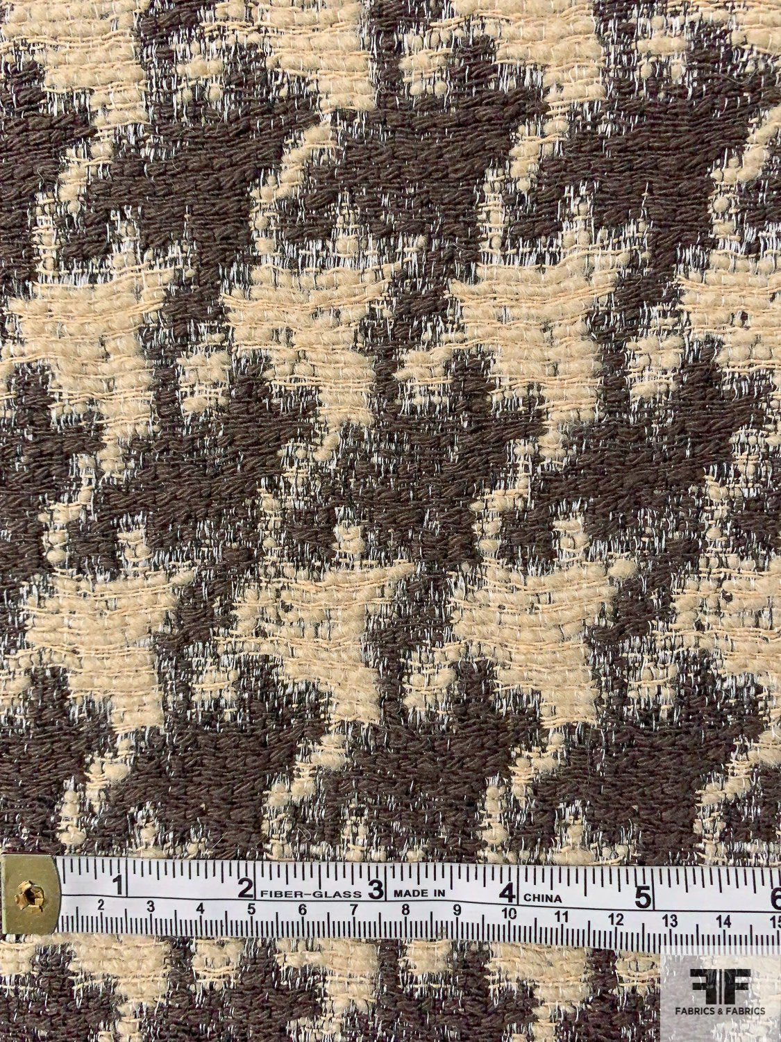 Houndstooth Cotton Blend Ladies Suiting - Tan / Brown