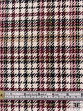 Made in Spain Edgy Houndstooth-Plaid Ladies Suiting - Maroon and Multicolor