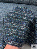 Chanel-Look Boucle Tweed Suiting with Slight Shimmer - Navy / Teal / Black / Grey