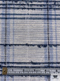 Novelty-Plaid Textured Cotton Blend Suiting - Postal Blue / Chambray Blue / Off-White