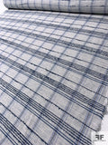 Novelty-Plaid Textured Cotton Blend Suiting - Postal Blue / Chambray Blue / Off-White