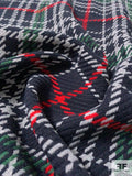 Houndstooth Plaid Yarn-Dyed Ladies Suiting - Navy / Evergreen / Red / Grey