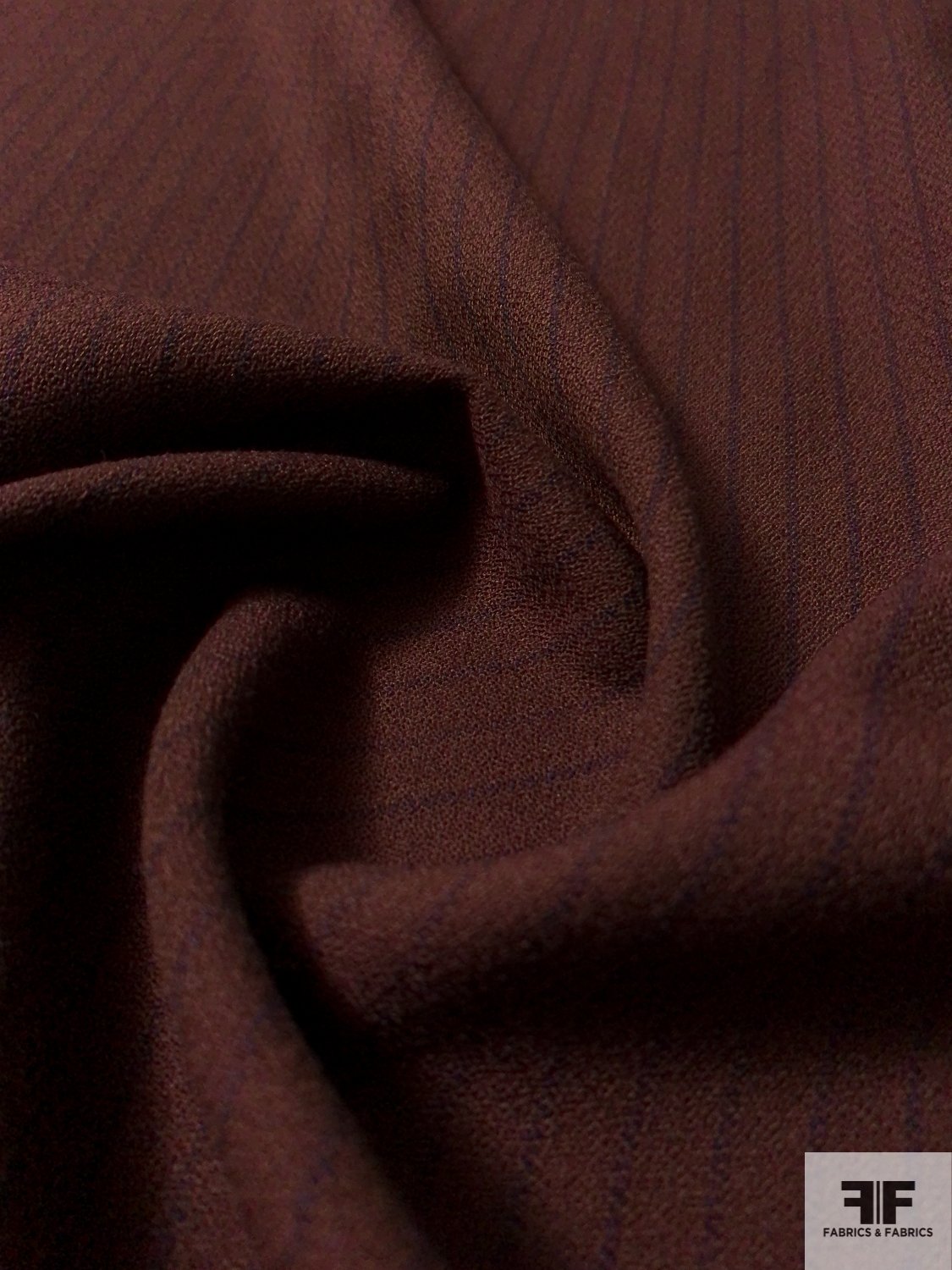 Italian Striped Wool Crepe Suiting - Cherry Chesnut Brown / Navy