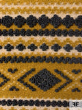 Italian Tribal Vibes Textured Fuzzy-Plush Novelty Knit - Ochre / Heather Black / Taupe