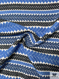 Italian Ethnic Striped Yarn Textured Novelty Ladies Suiting - Blue / Navy / Off-White