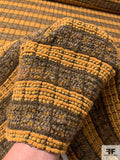 French Wool Blend Chenille Boucle Novelty Suiting - Turmeric / Brown / Tan