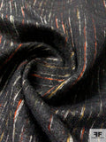 Italian Streaky Lines Brushed Wool Blend Suiting - Black / Turmeric / Orange / Off-White