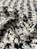 Italian Heavy Basketweave Jacket Weight Tweed Suiting - Black / Ivory / White