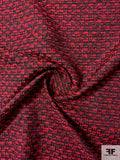 French Arrow Geometric Ladies Tweed Suiting with Lurex Fibers - Red / Magenta / Black