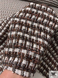 Italian Chanel-Like Basketweave Cotton Blend Suiting - Brown / Black / White