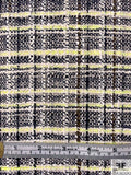 Italian Cotton Blend Spring Ladies Tweed Suiting - Navy / Off-White / Highlighter Yellow