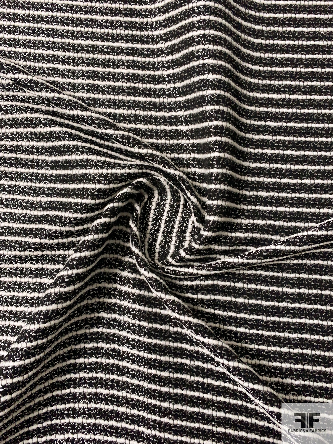 Italian Stripe Textured Ladies Tweed Suiting - Black / Off-White / Grey