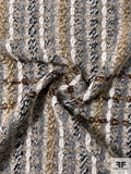 Italian Braid-Weave Plaid Jacket Weight Tweed - Grey / Tans / Ivory / Black