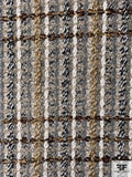 Italian Braid-Weave Plaid Jacket Weight Tweed - Grey / Tans / Ivory / Black