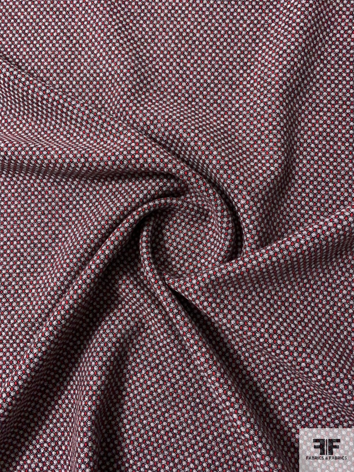 Italian Micro-Basketweave Wool Blend Ladies Suiting - Red / Grey / Black