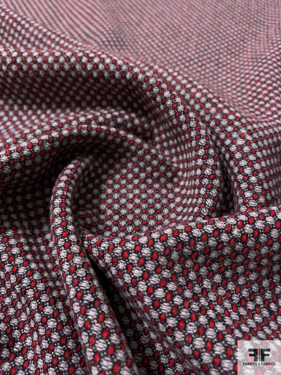Italian Micro-Basketweave Wool Blend Ladies Suiting - Red / Grey / Black
