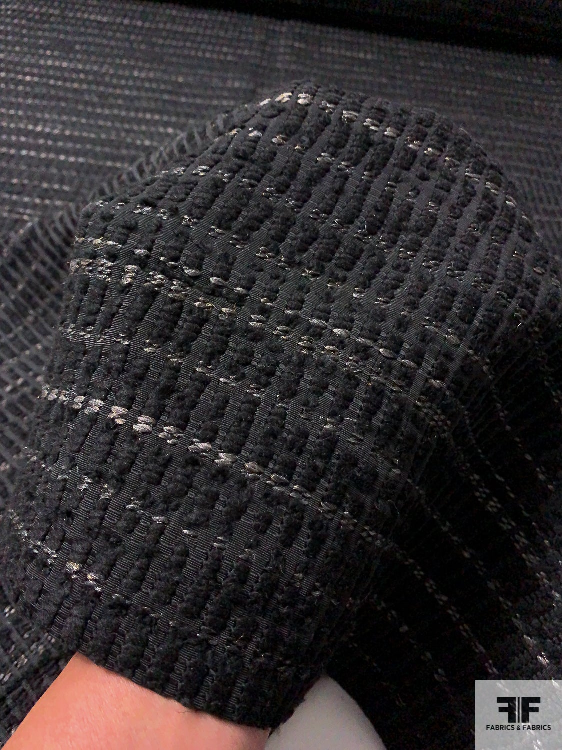 Italian Unique Yarn Weave Ladies Suiting with a Faille Base - Black / Steel Grey