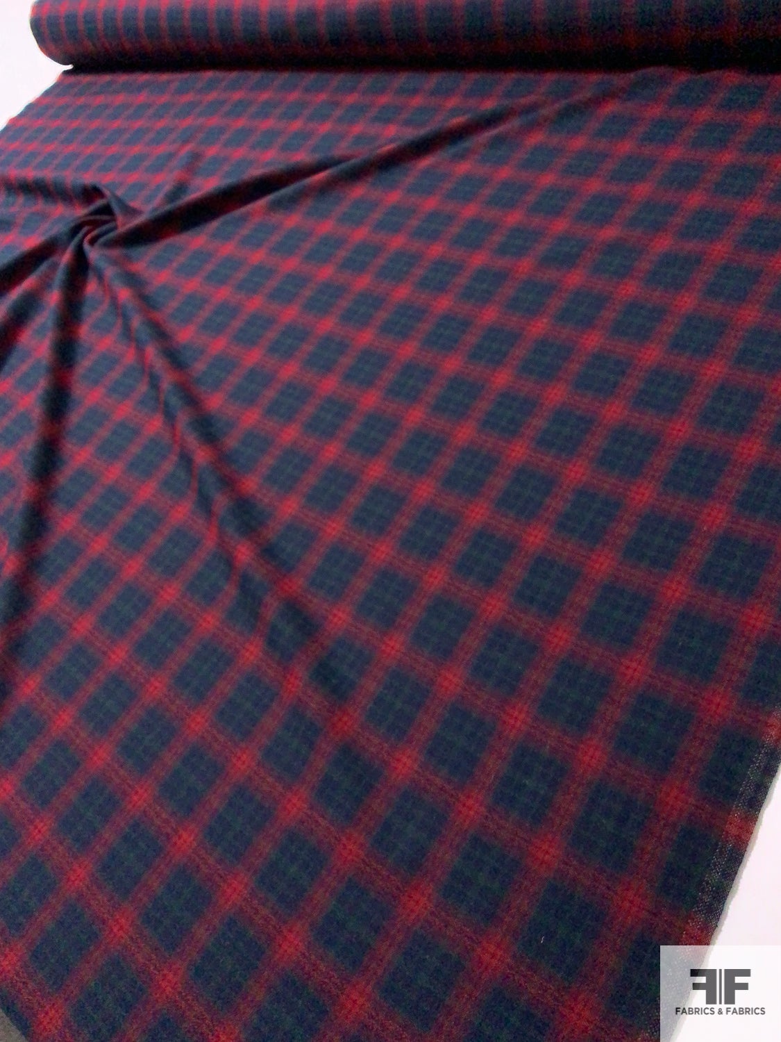 Italian Plaid Light Suiting Weight Wool Crepe - Red / Navy / Evergreen