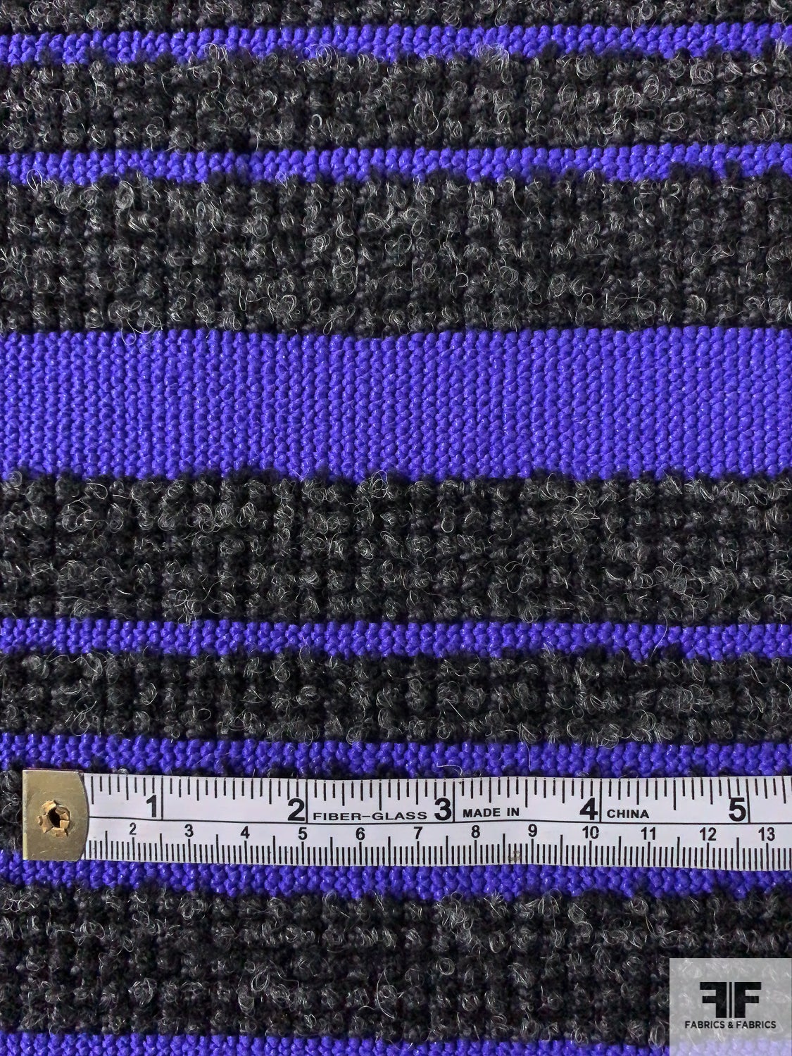 Italian Textured Boucle and Rib Striped Novelty Suiting - Purple / Black / Grey