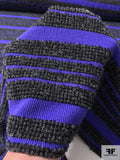 Italian Textured Boucle and Rib Striped Novelty Suiting - Purple / Black / Grey