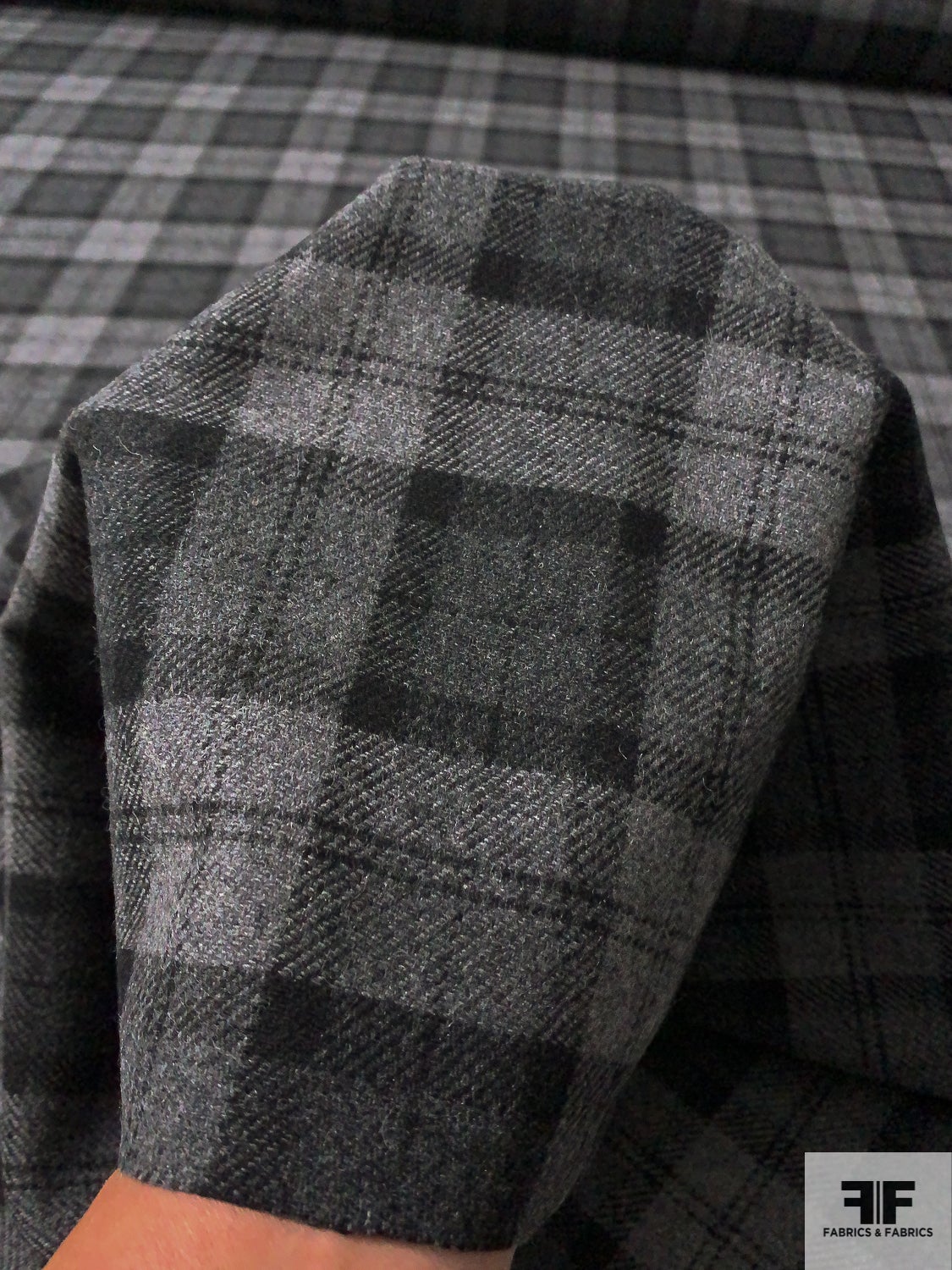 Italian Plaid Fine Wool Flannel Suiting - Grey/Black | FABRICS