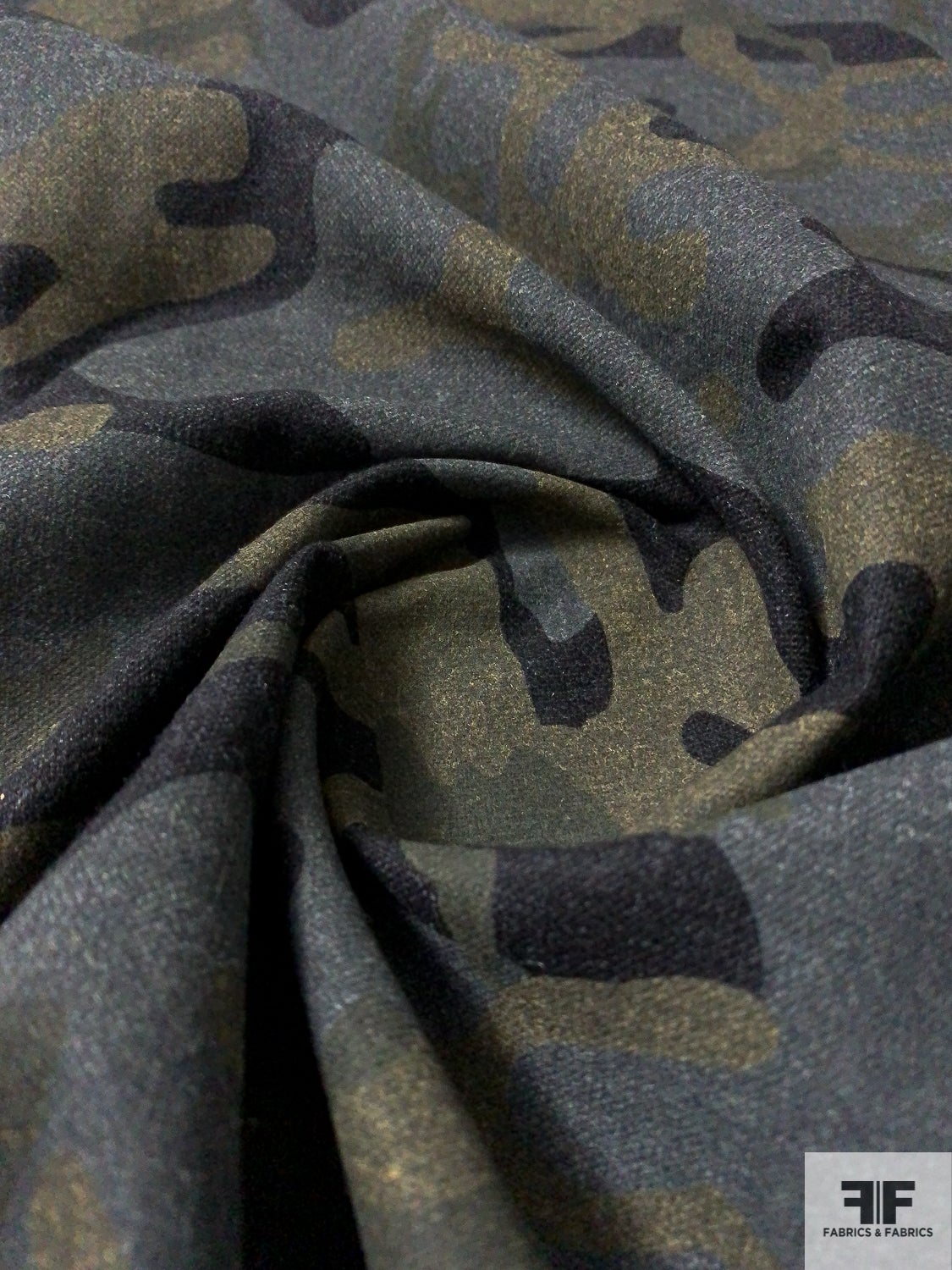 Italian Camouflage Printed Plain Weave Suiting - Army Green / Grey / Black