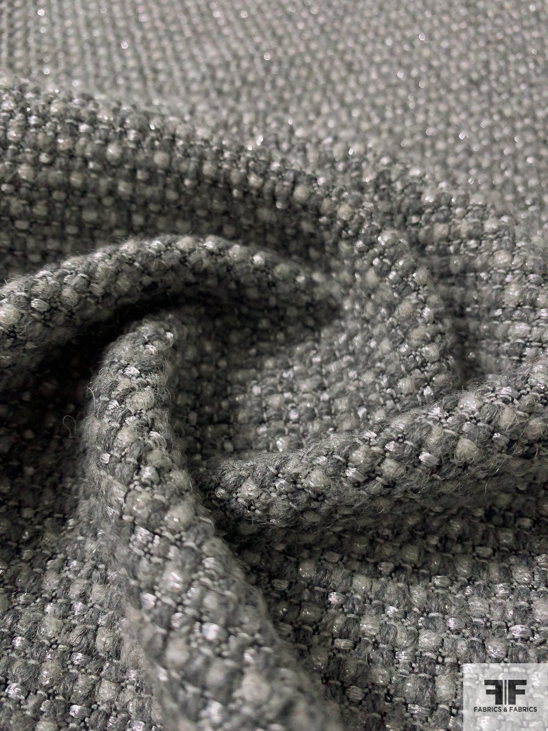 Italian Fine Basketweave with Lurex Fibers Ladies Tweed Suiting - Grey / Silver