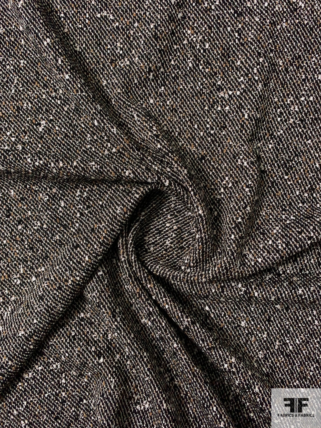 Italian Diagonal Weave Speckled Nub Ladies Suiting - Black / Off-White / Tan