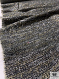 Italian Glam Wavy Striped Tweed Suiting with Lurex Fibers - Black / Grey / Antique Gold