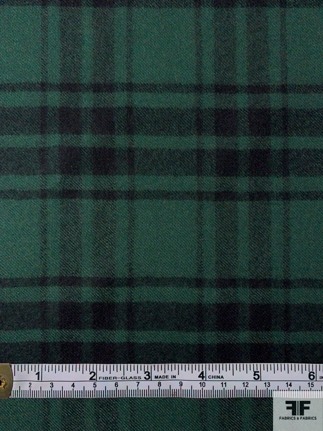 Italian Plaid Wool Flannel Suiting - Castleton Green / Black
