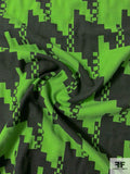 Italian Modern Houndstooth Printed Wool Flannel Suiting - Lizard Green / Onyx