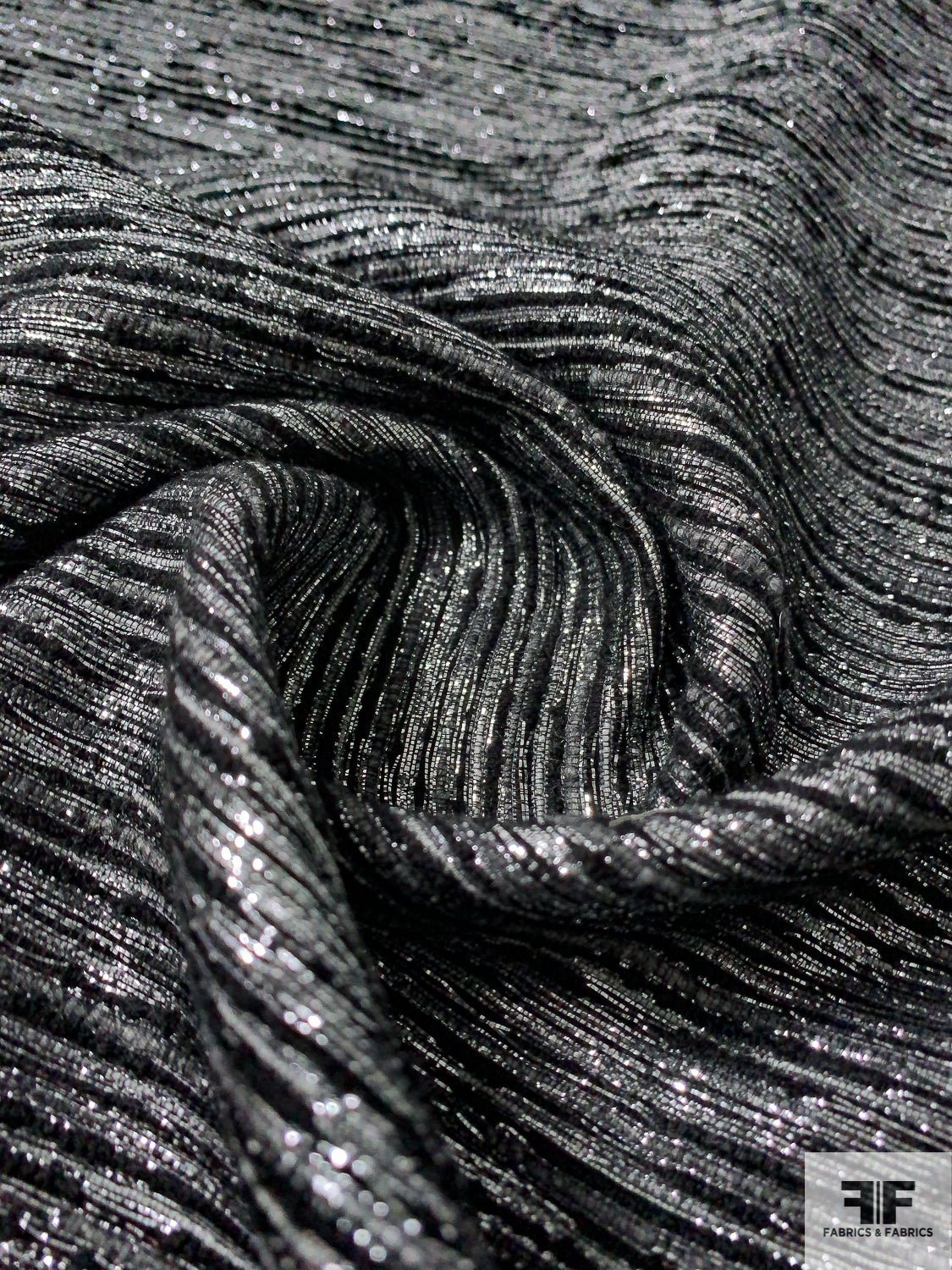 Italian Metallic Striped Lightweight Tweed Suiting - Silver / Black / Grey
