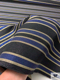 Italian Glam Striped Poly-Cotton Lamé - Black / Blue / Gold