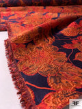 Floral Textured Silk Blend Brocade - Burnt Orange / Red / Eggplant