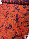 Floral Textured Silk Blend Brocade - Burnt Orange / Red / Eggplant