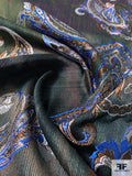 Exotic Paisley Brocade with Tie-Dye Effect Base - Blue / Brown / Taupe / Purple
