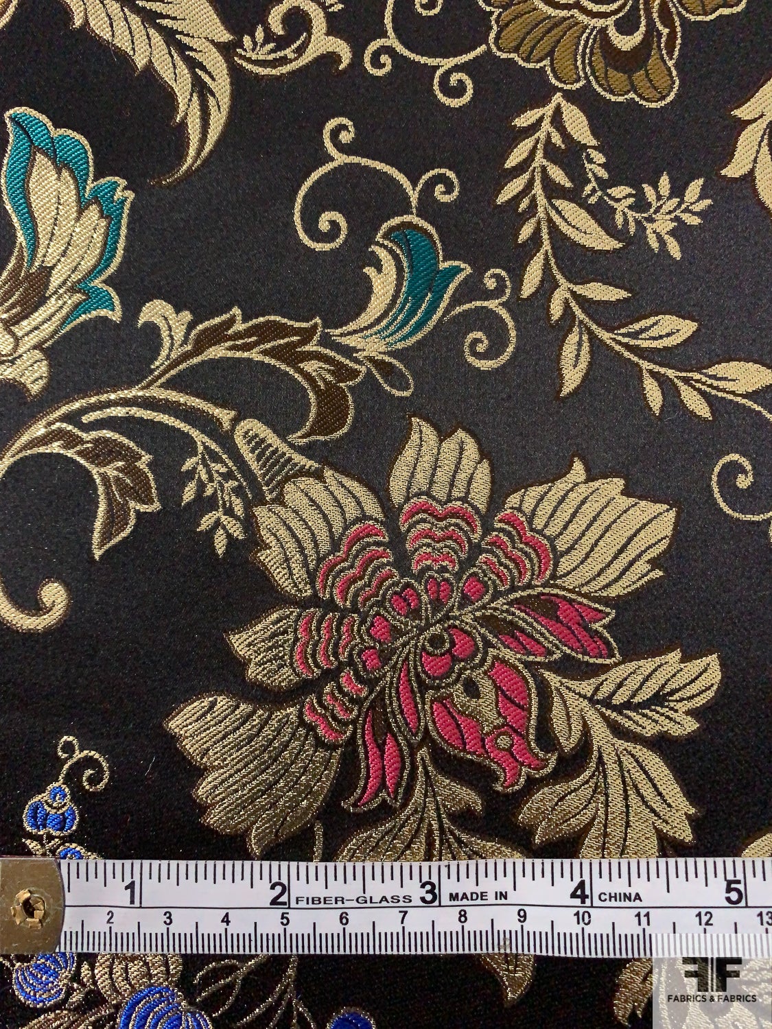 Italian Oriental Floral Silk Blend Metallic Brocade - Gold / Royal Blue / Raspberry / Black