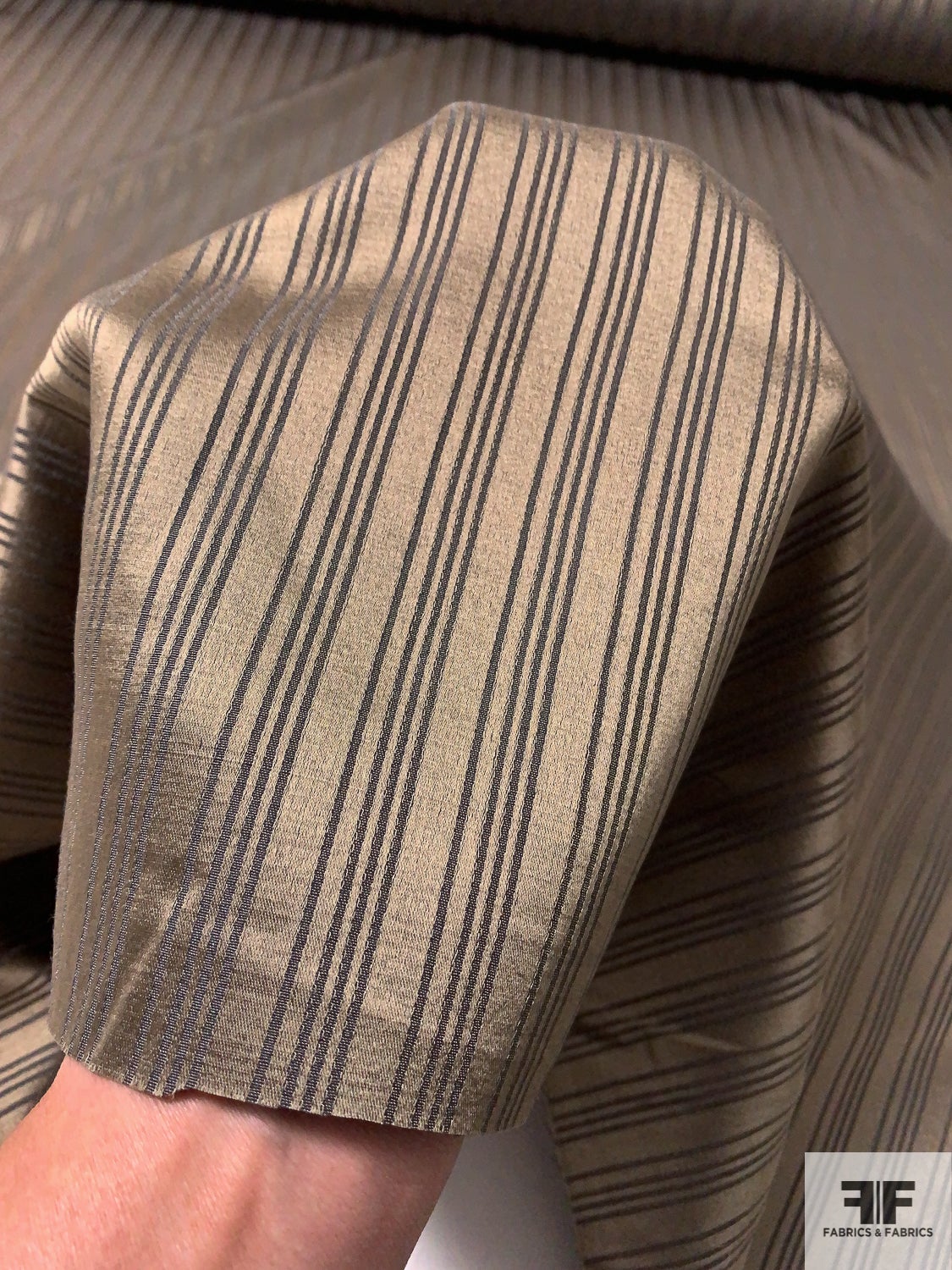 Italian Wool and Poly Vertical Satin Jacquard Striped Suiting - Smoke Taupe / Stone