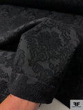 Italian Ornate Regal Damask-Like Textured Very Stretchy Brocade - Black