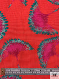 Italian Cotton-Rayon Creatively Printed Faille - Hot Coral / Magenta / Teal / Seafoam