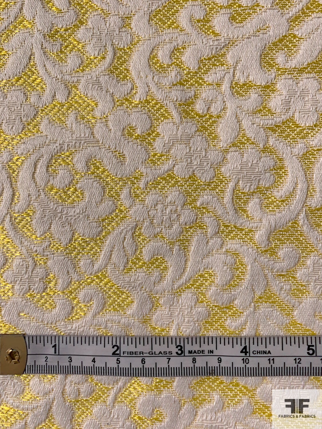 Italian Ornate Floral Vine Woven Slightly Textured Brocade - Summer Yellow / Off-White