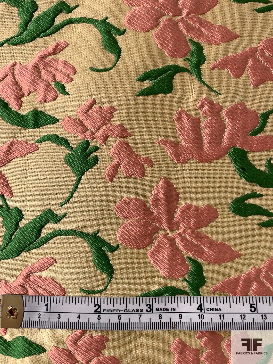 Floral Blossoms Textured Brocade - Dusty Pink / Green / Light Gold