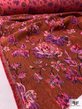 Italian Textured Floral Brocade with Slight Stretch - Burnt Orange / Orchid / Light Pink
