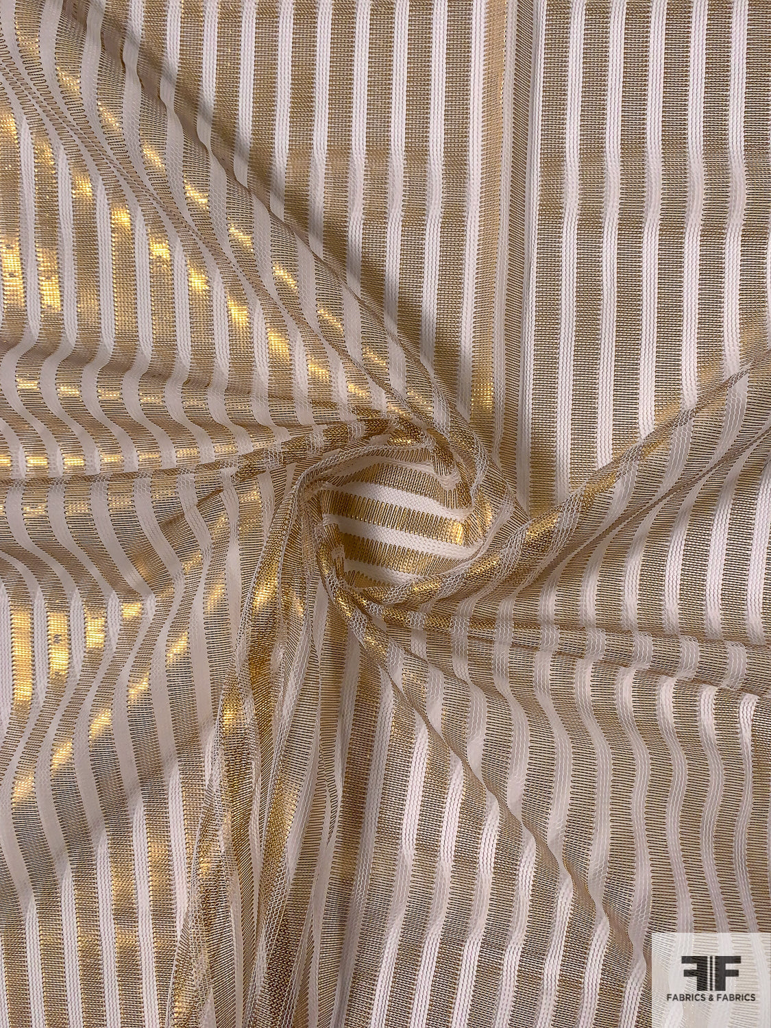Vertical Metallic Striped Tulle - Gold / White