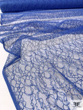 Novelty Tulle with Floral Design Threadwork - Blue