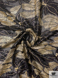 Sequins in Leaf Design on Polyester Chiffon - Gold / Black