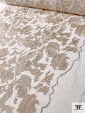 Abstract Embroidered Tulle with Double-Scalloped Embroidered Finish - Champagne / Ivory