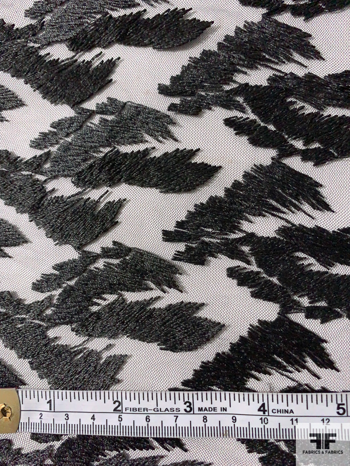 Abstract Leaf Embroidered Tulle - Black