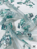Pamella Roland Ethereal Metallic Embroidered Tulle with Sequined Clusters - Celeste Aqua